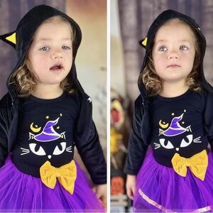 Kids Black Cat Costume with Purple Tutu 3 piece
